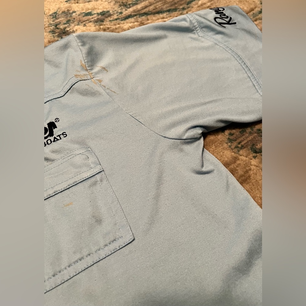 Vintage Light Blue Ranger Boats Collared T-Shirt/Shop Uniform, Large, Super Soft - Picture 4 of 15